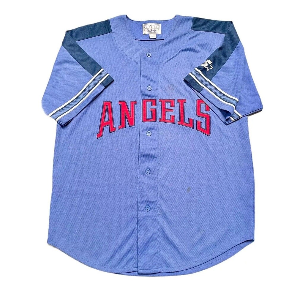Anaheim Angels Vintage Starter Blue Sewn Button Up Jersey Size Large (Authentic)